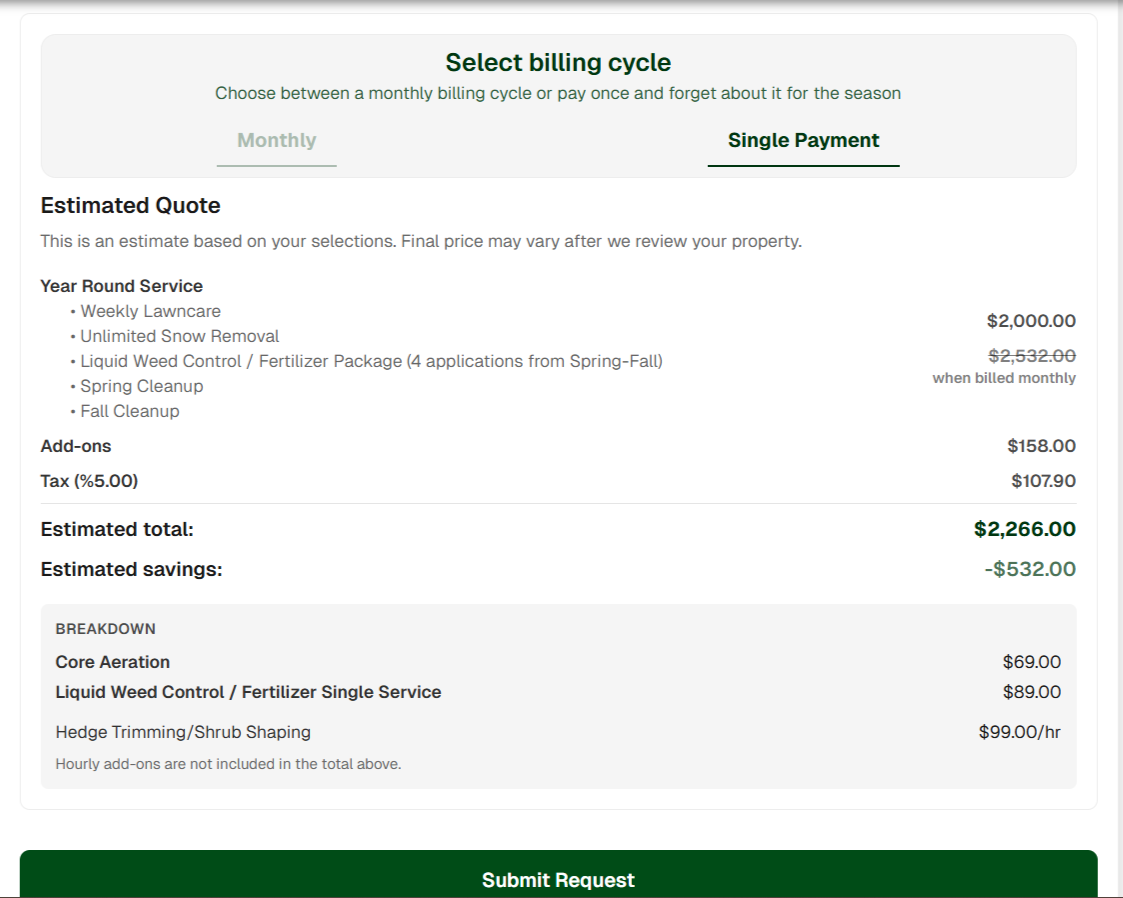 Quote builder interface